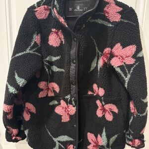 Volcom Women's Black and Pink Floral Teddy Jacket